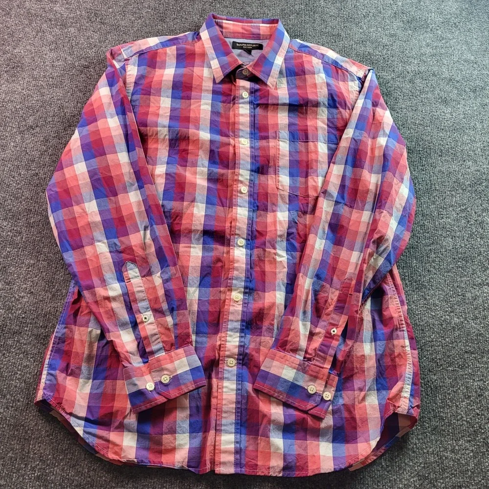 Banana Republic Soft Wash‎ Mens Large Plaid Button Down Long Sleeve Shirt